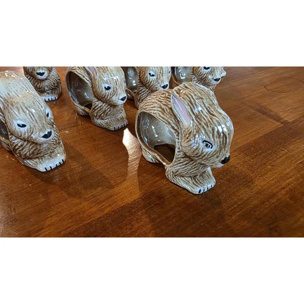 Ceramic Bunny Rabbit / Easter Napkin Rings/Holders Set of 12